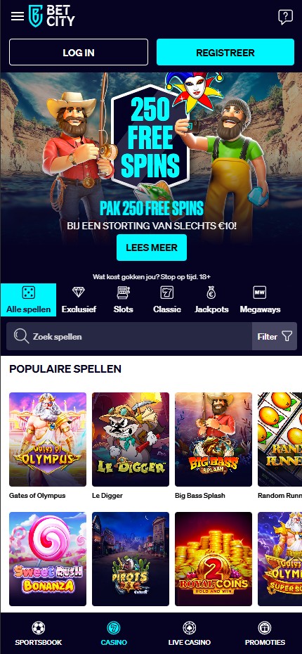 BetCity Casino mobile lobby