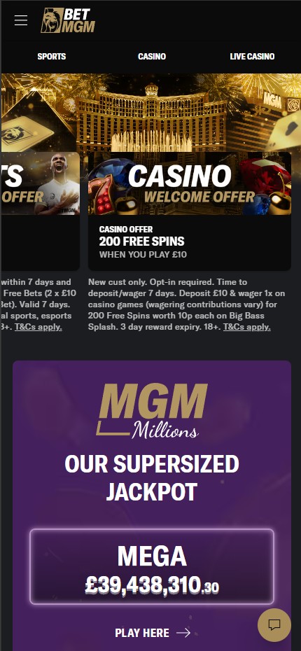 BetMGM Casino mobile home