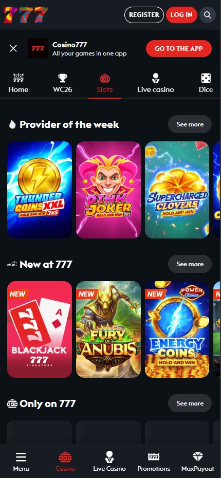 Casino777 mobile lobby