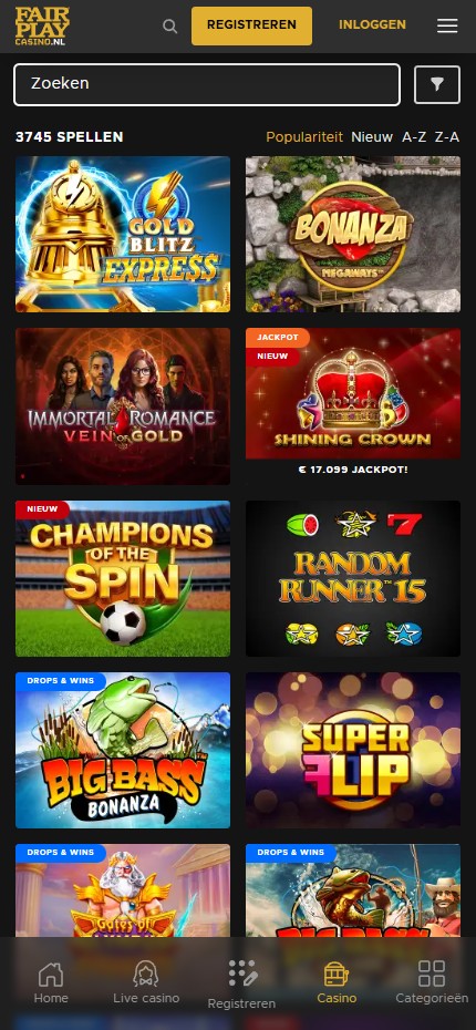 Fair Play mobile lobby