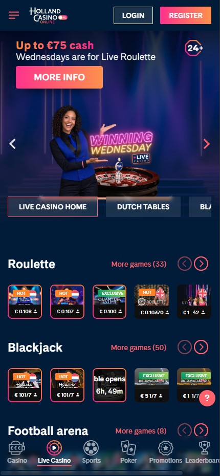 Holland Casino mobile lobby