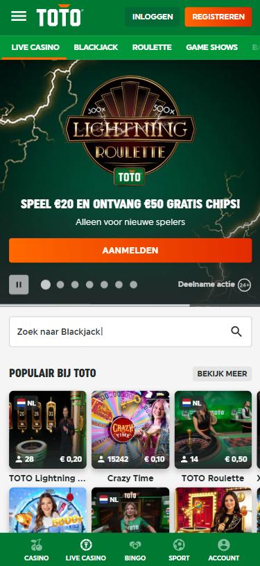 TOTO Casino mobile lobby