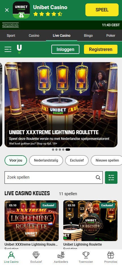 Unibet mobile lobby